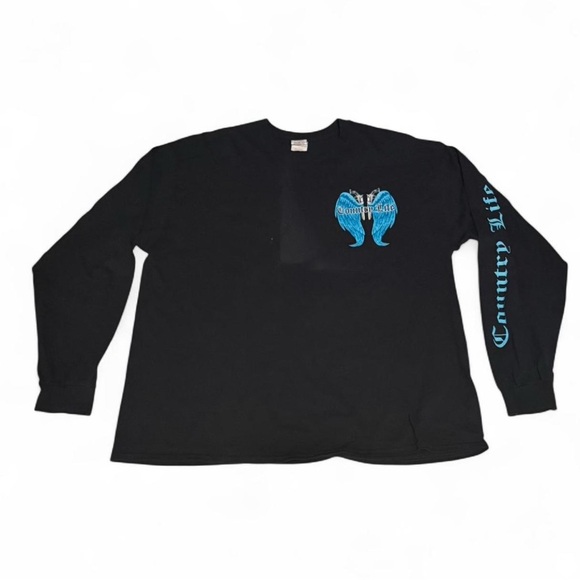 Gildan Other - Gildan Country life y2k Black Long Sleeve Shirt with Blue Back wing designs